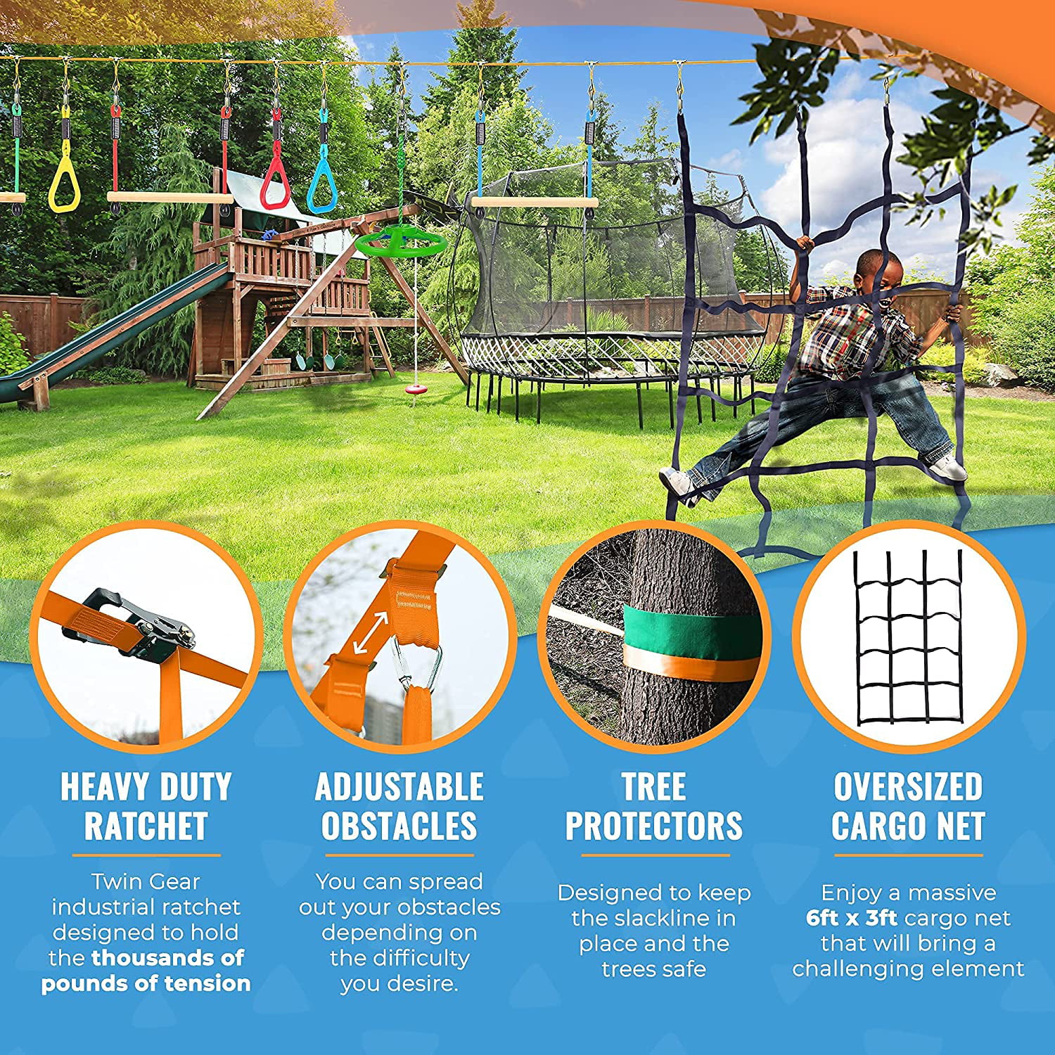 Hyponix 60' Ninja Warrior Obstacle Course for Kids 