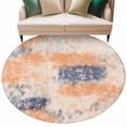 thumbnail image 2 of Orange Blue Round Area Rug 7 FT, Non Slip Living Room Area Carpet, Minimalist Smear Abstract Art Painting Washable Soft Circular Rug Non-Shedding Floor Carpet for Bedside Office Play Room Classroom, 2 of 9