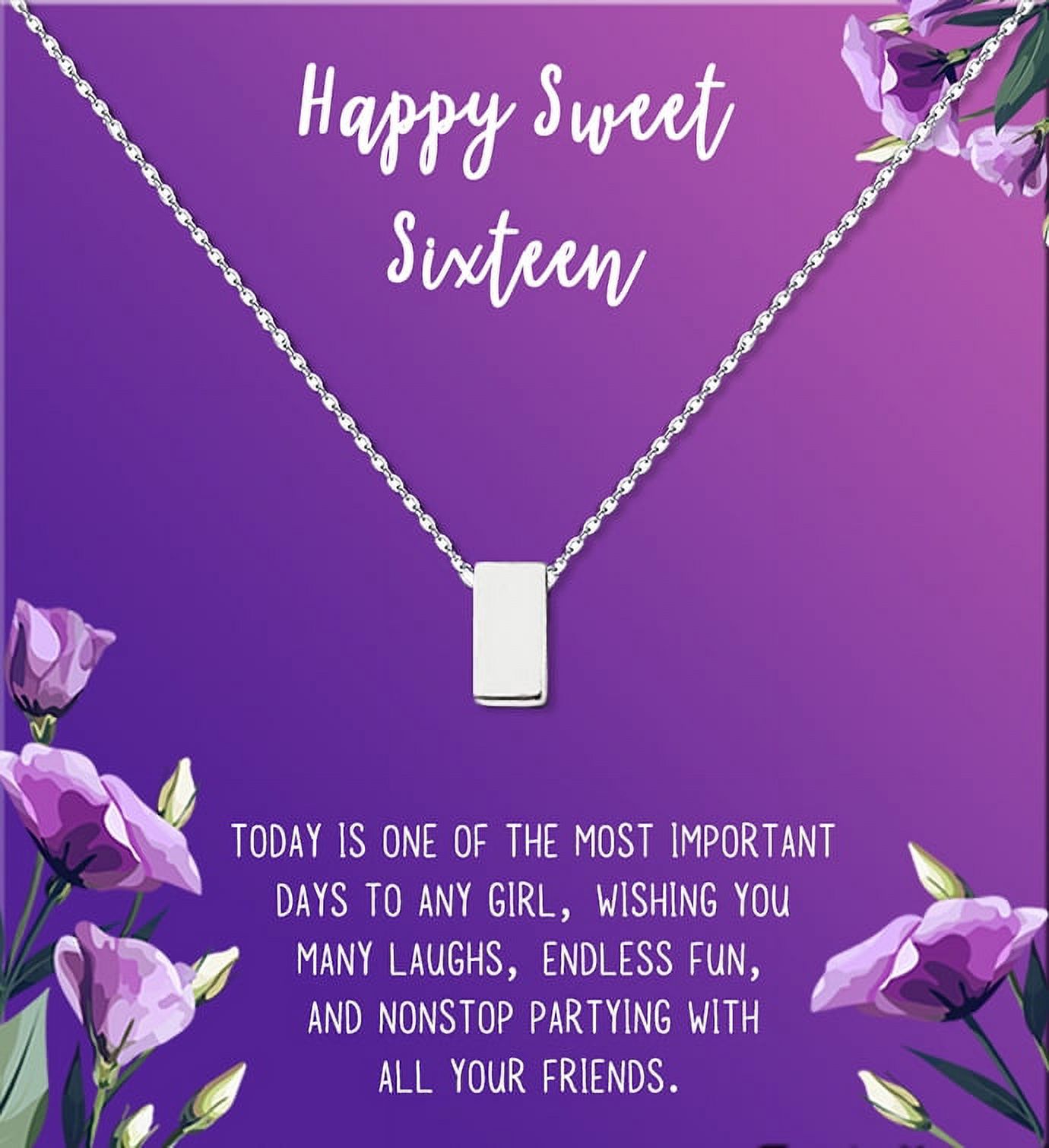 Anavia Happy Sweet Sixteen Necklace, 16th Birthday Card Gift, Daughter Birthday Present, Sweet 28 necklace for Girl-[Silver Cube,Royal Purple Gift Card]