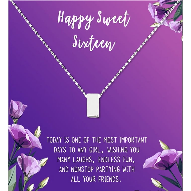 Sweet 16 Necklace Gift Set For Girls - Stainless Steel With Cubic Zirconia, Message Card & Gift Box