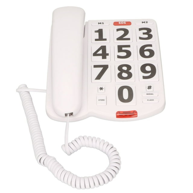 Teléfono de Botón Grande Con Cable, enchufe y reproduce el teléfono senior, ahorro de energía, el Útimo número de redilocacia gran volumen para ojustable para ancianos