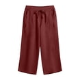 thumbnail image 5 of wyat Capri Pants for Women Cotton Linen Lightweight Casual Loose Elastic Waist Drawstring Wide Leg Capris Trousers with Pocket, 5 of 7