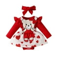 thumbnail image 4 of Dezsed Toddler Baby Girl Clothes Solid Color Long Sleeve Ruffle Romper Suspender Skirt Headband Outfits Set for 0-3 Months Red, 4 of 9