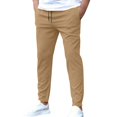 thumbnail image 2 of Men's Stretch High Multi Pockets Durable Pants Men Comfy Lightweight Drawsting Work Hiking Elastic Waist Stretch Comfy Work Dress Pants Khaki L, 2 of 5