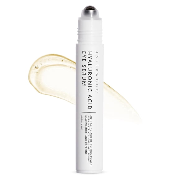 Asterwood Hyaluronic Acid Eye Serum - Reduces Undereye Bags, Wrinkles, Dark Circles, Fine Lines, & Crow's Feet - with Matrixyl 3000, Niacinamide & Caffeine - Treatment for Women & Men - 0.5 Fl Oz