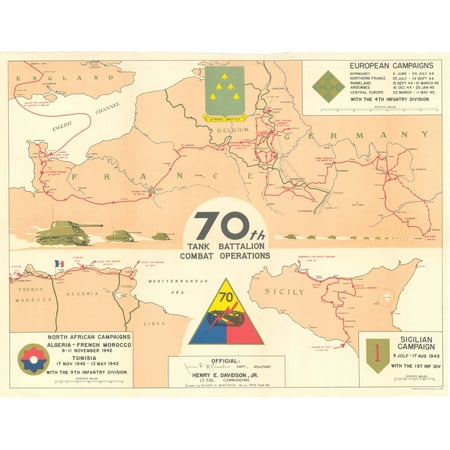 LAMINATED POSTER Map showing the locations where the elements of the 70th Tank Battalion fought in North Africa, Sici Poster Print 24 x