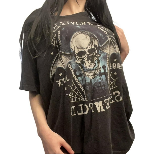 Camiseta de manga corta para mujer Y2k E Girls, estilo vintage con estampado gráfico de calavera, top de hada grunge, ropa gótica