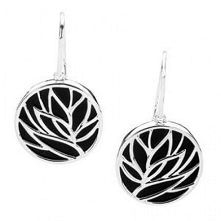 Sterling Floral Earrings - Onyx Floral Dangle Earrings - Sterling Silver