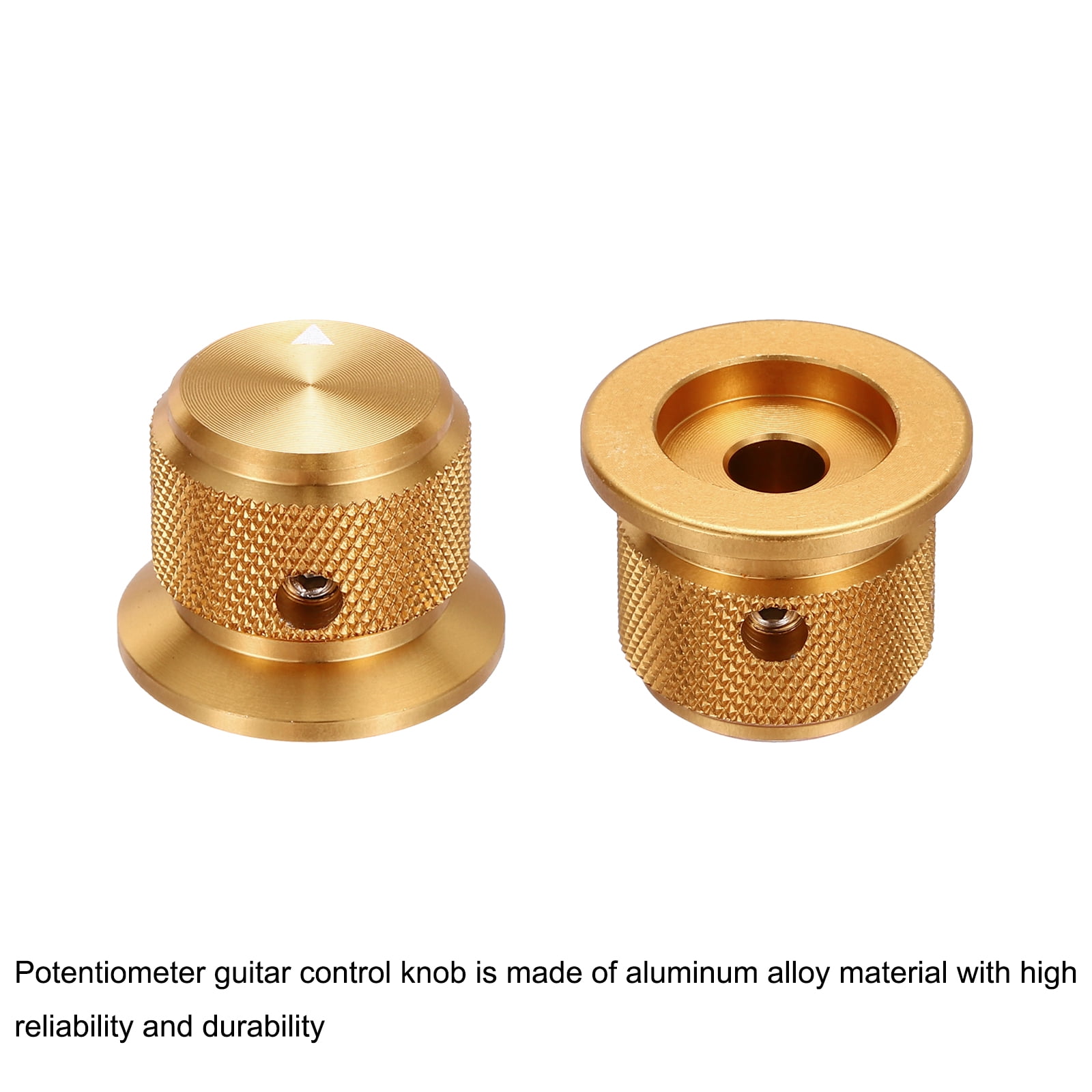 Uxcell 6 Pcs Aluminium Potentiometer Knobs, 1/4" (6mm) Universal Volume Tone Control Knobs with Arrow Indicator for Guitar, Bass, 3/4" Gold