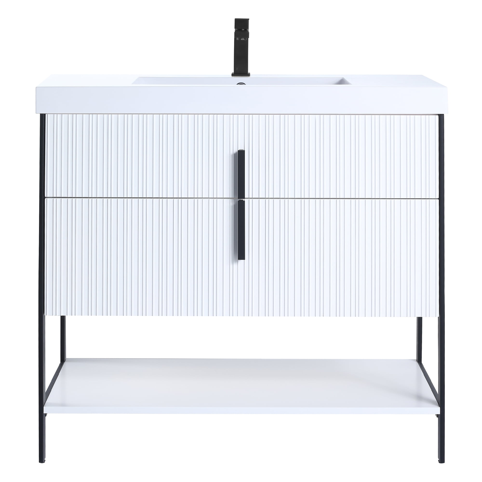 Fine Fixtures Serenity 36 in. W x 18 in. D x 33.5 in. H Bathroom Vanity in White Matte with White Gel Coated Thick Edge Top with Black Hardware