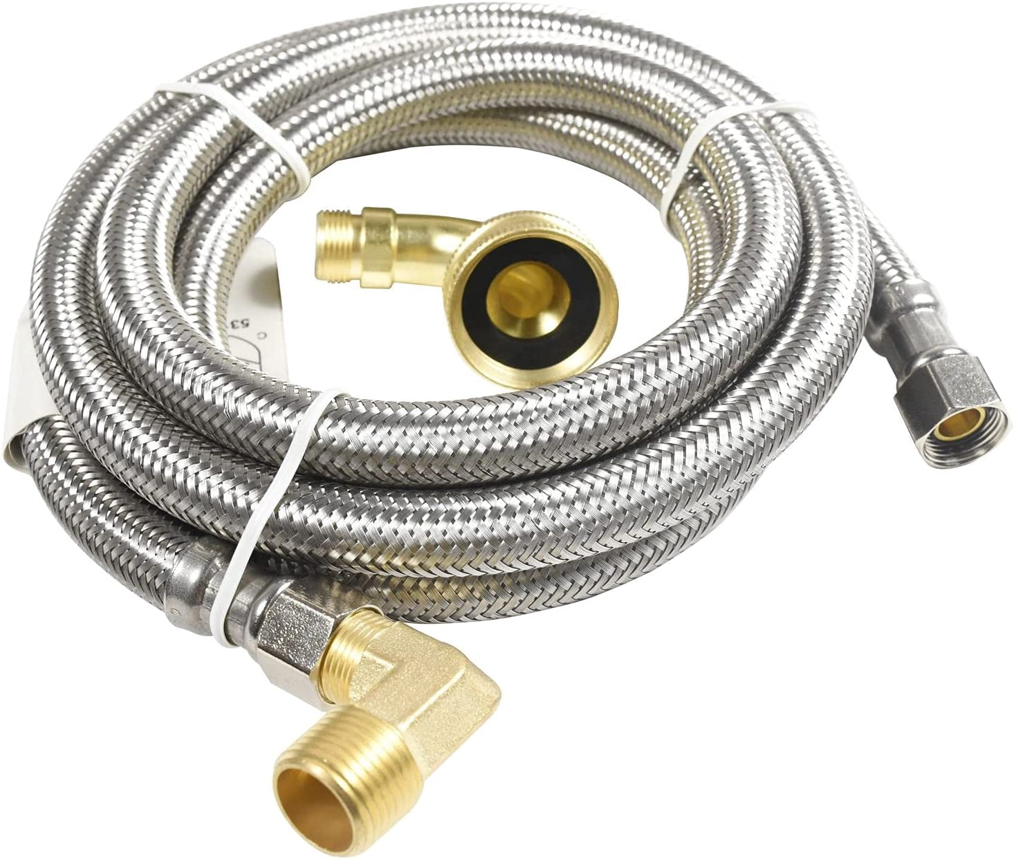 HQRP 2-Pack Universal Premium Stainless Steel Dishwasher Fill Hose with 3/8&quotx3/8" Comp Connection and 90 Degree 3/8" MIP Elbow or 3/4" Swivel Gooseneck Fitting