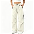 thumbnail image 2 of YFNNUP Women Cargo Pants Quick-Dry Parachute Hiking Pants Lightweight Baggy Pants Casual Outdoor Travel Trouser with Zipper Pockets Khaki L, 2 of 6