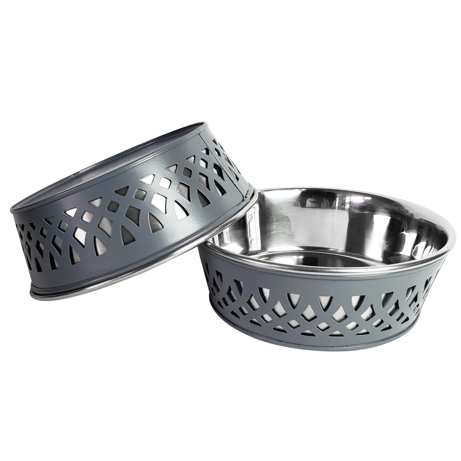 Country Living Set of 2 Stainless Steel Dog Bowls – Farmhouse Style – Gray/30oz