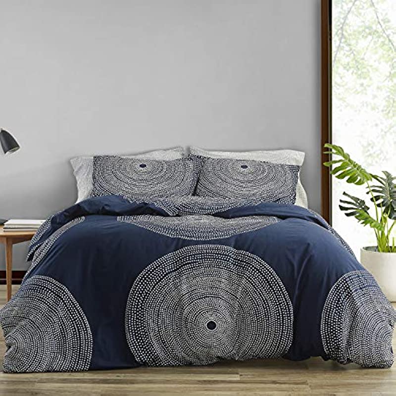 Marimekko Duvet Cover Set Smooth Cotton Percale Bedding with Matching Sham,  Lightweight Home Decor, Queen, Fokus Navy - Walmart.com