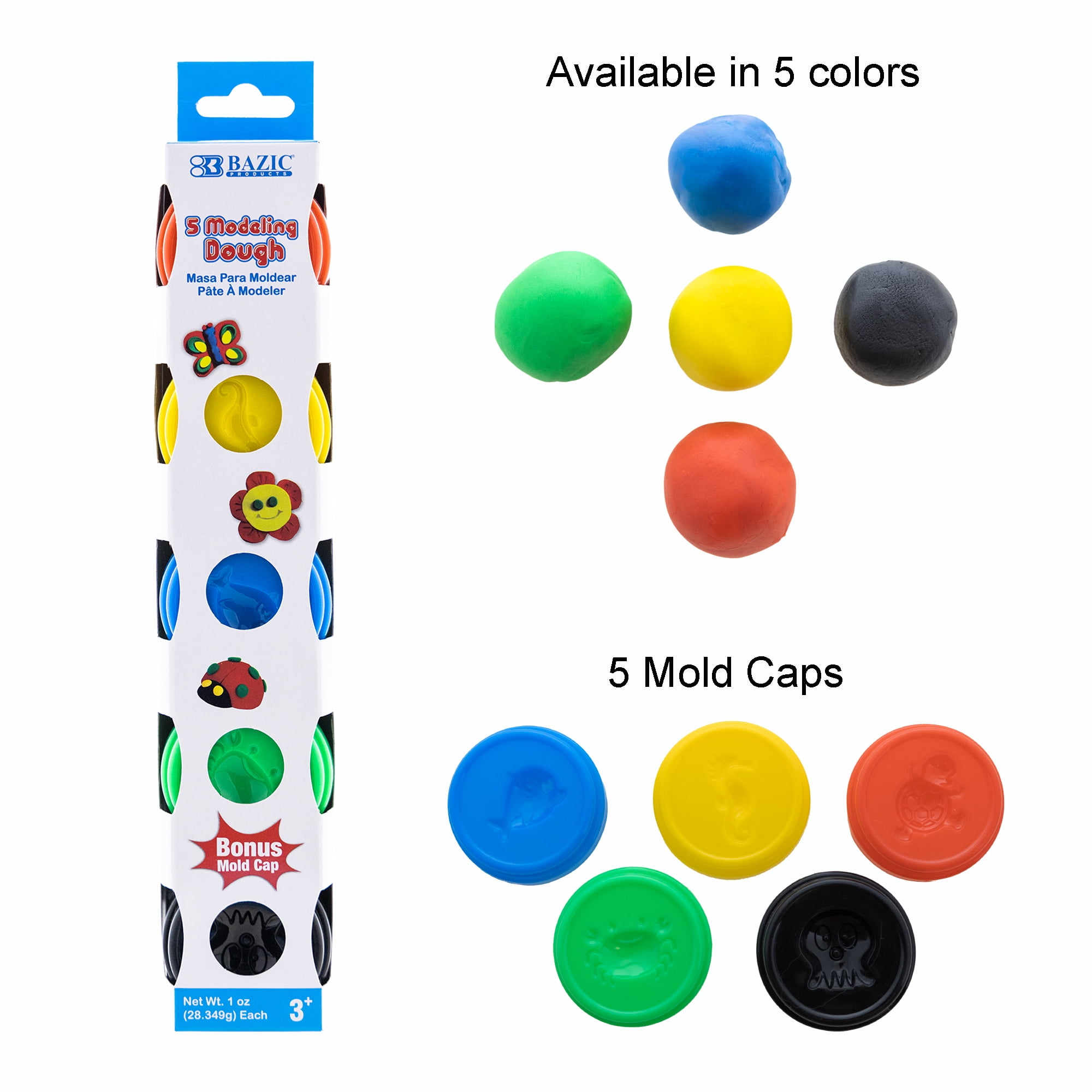 BAZIC Modeling Dough 1 Oz, 5 Primary Colors, Non Toxic with Mold Caps, 36-Pack