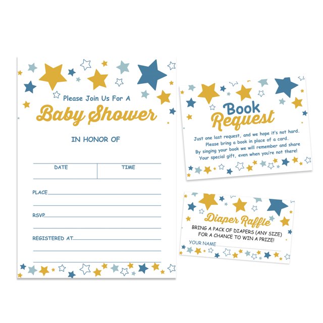 Inkdotpot Set Of 30Gender Neutral Baby Shower Invitations-Diaper Raffle Tickets And Baby Shower Book Request Cards Twinkle Twinkle Little Star Invites Its A Boy Its A Girl