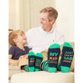 thumbnail image 3 of Matching Dad and Kid Funny Socks - Novelty Socks with Dad Jokes for Adult and Kid, Awesome Dad Birthday Gift or Punny Gifts for Father's Day, Socks with Blue Green Striped Pattern and Orange Crabs, 3 of 5