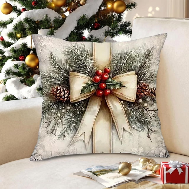 Uuiauoio Christmas Holiday Pillow Covers Linen Cushion Cases Santa Snowman Reindeer Pattern Decorative Throw Pillow for Sofa Bed Living Room Home Decor Festive Seasonal Accent