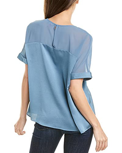 Vince Camuto Short Sleeve Hammer Satin with Chiffon Blouse 