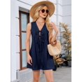 thumbnail image 5 of Women'S Summer Casual Rompers Lace-Up Short Loose Linen Jumpsuit Beach Outfits Travel Vacation Clothes Royal Blue XL, 5 of 8