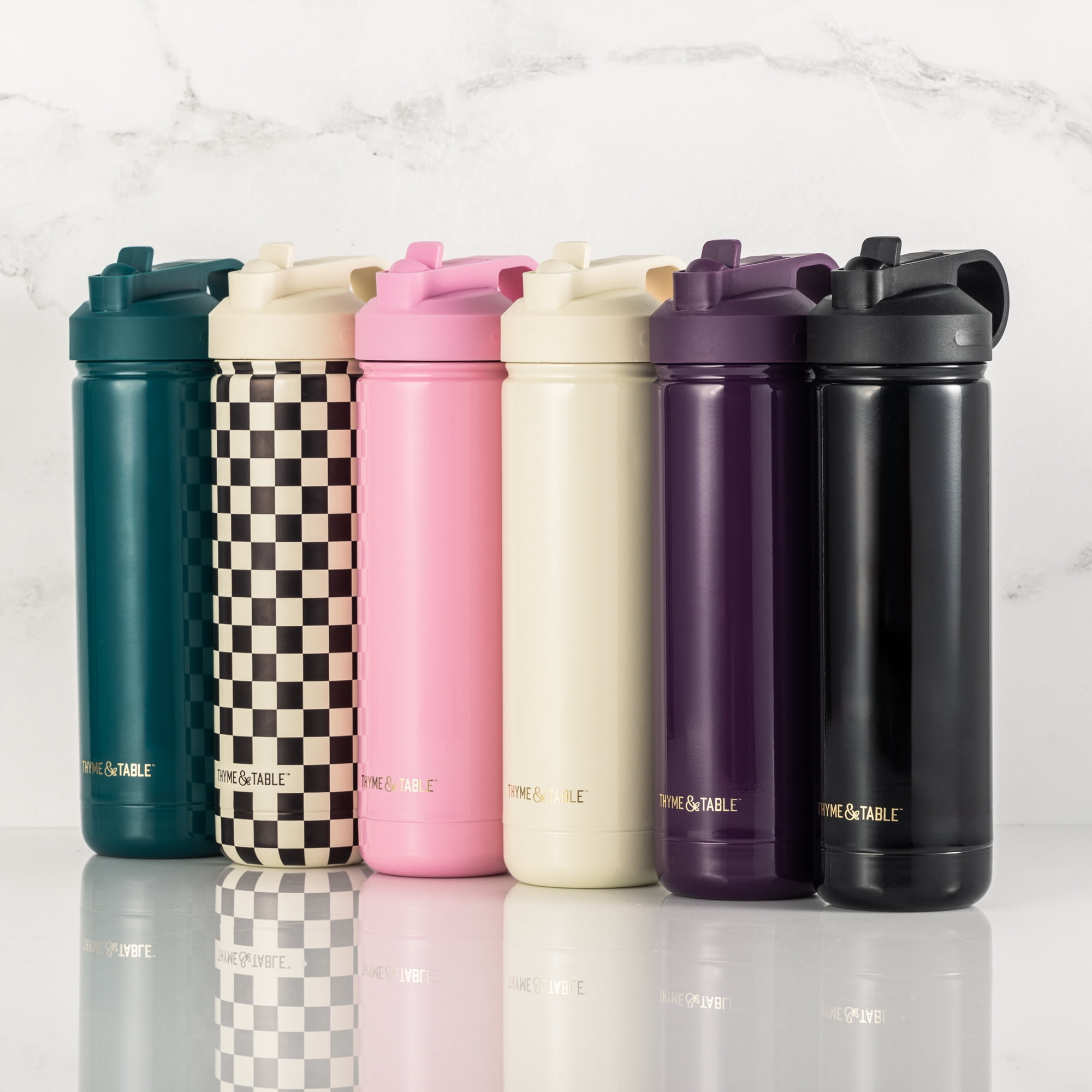 Thyme & Table 26 oz Water Bottle with Straw Lid, Teal with Flower Gold Charm