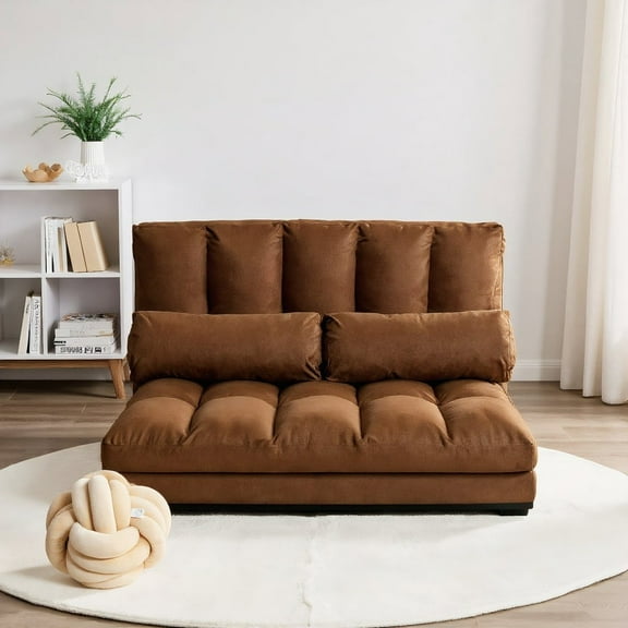 Resenkos Floor Chair, Sofa Chair, Floor Seat,6-Position Foldable Floor Sofa Bed with Detachable Cloth Cover-Brown