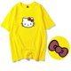 thumbnail image 3 of Hello Kitty verano niñas 100% algodón dibujos animados espalda estampado de lazo blanco manga corta Camiseta mujeres suelta estudiante top, 3 of 5