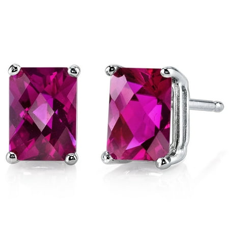 Peora 2.50 Ct T.G.W. Radiant-Cut Created Ruby 14K White Gold Stud Earrings