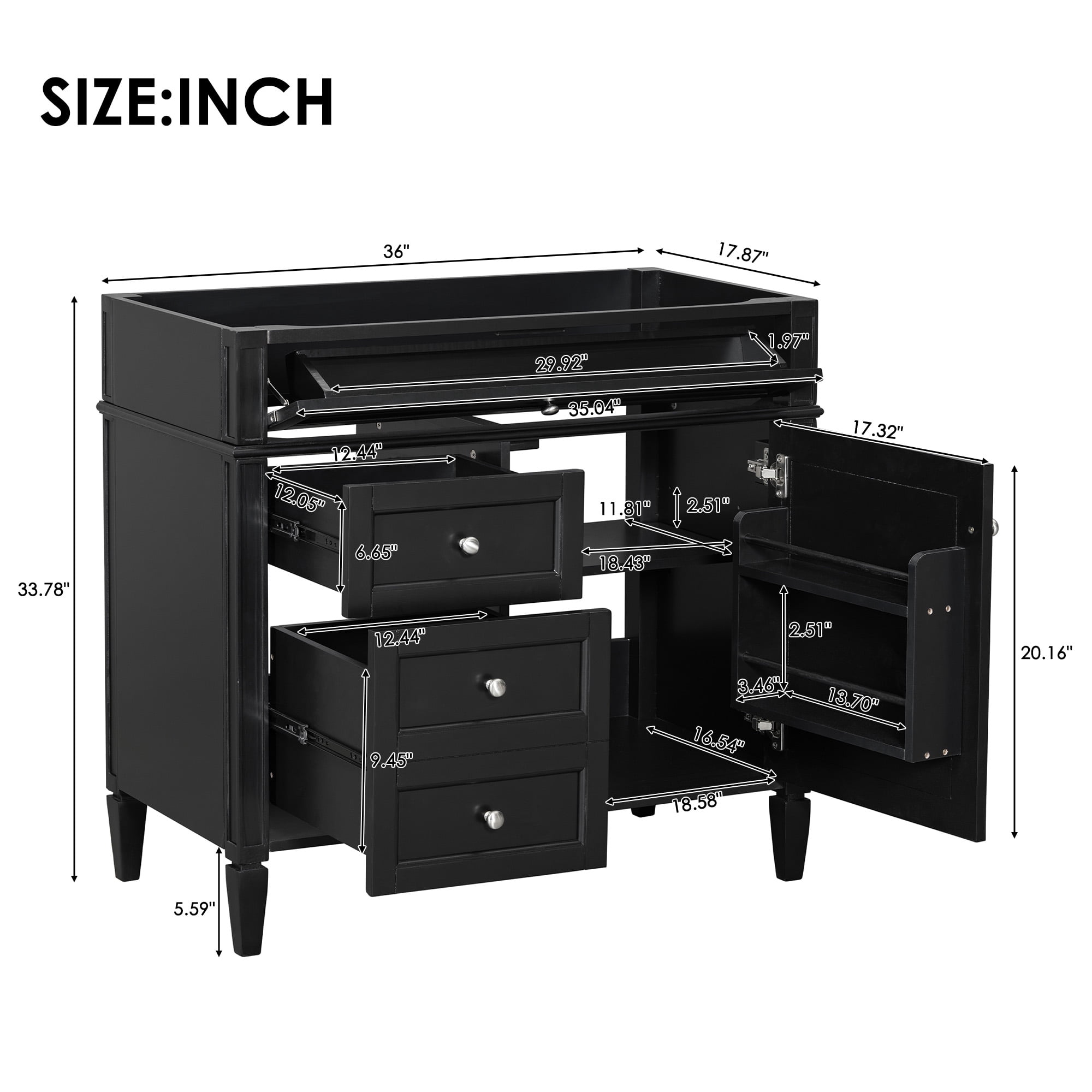 Harper & Bright Designs 36" Bathroom Single Vanity Sink Combo with Storage, Bathroom Floor Cabinet with Drawers and Doors, Black