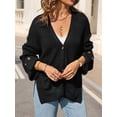 thumbnail image 4 of Women Chunky Knit Sweater Long Sleeve V Neck Button Up Cardigan with Pocket Coat for Fall and Winter Black S, 4 of 9