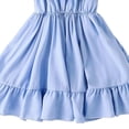 thumbnail image 5 of YHAJDS Toddler Girls Solid Color Dress Off Shoulder Ruffle Hem Smocked Top Summer for 1-5 Years, 5 of 5