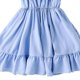 thumbnail image 4 of Vestido largo sin mangas con cuello redondo para niña, color liso, hombros descubiertos, plisado, acampanado, con escote para niña, de poliéster., 4 of 4