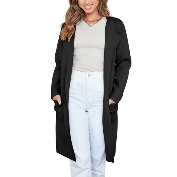 Women'S Comfortable Casual Coat Lapel Woolen Coat Fashion Casual Jacket Long Coat Fall Winter Clothing Black XL