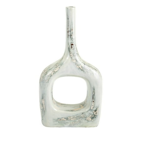 Aspen Large Oversized Mexican Pottery Vase - Gray and White - Benzara