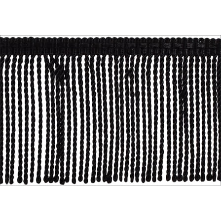 3" (7.5cm) Basic Trim Collection Thin Bullion Fringe Trim with Fancy Woven Gimp Header # BFTC3,, Pure Black #K9 (Jet Black) Sold By The Yard (36"/3 ft/0.9m)
