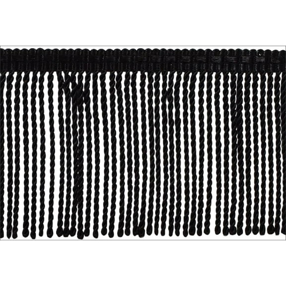 3" (7.5cm) Basic Trim Collection Thin Bullion Fringe Trim with Fancy Woven Gimp Header # BFTC3,, Pure Black #K9 (Jet Black) Sold By The Yard (36"/3 ft/0.9m)