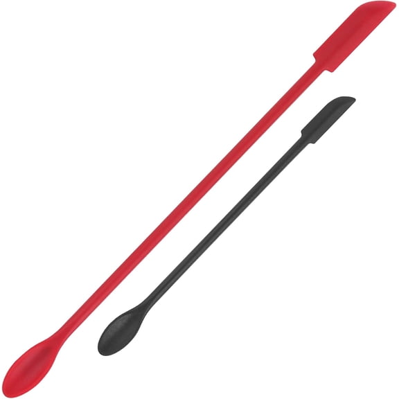 2-Piece Mini Silicone Spatula Set , Small Makeup Scrapers for Getting Every Last Bit Out of Jars, Tubes & Bottles, Black & Red