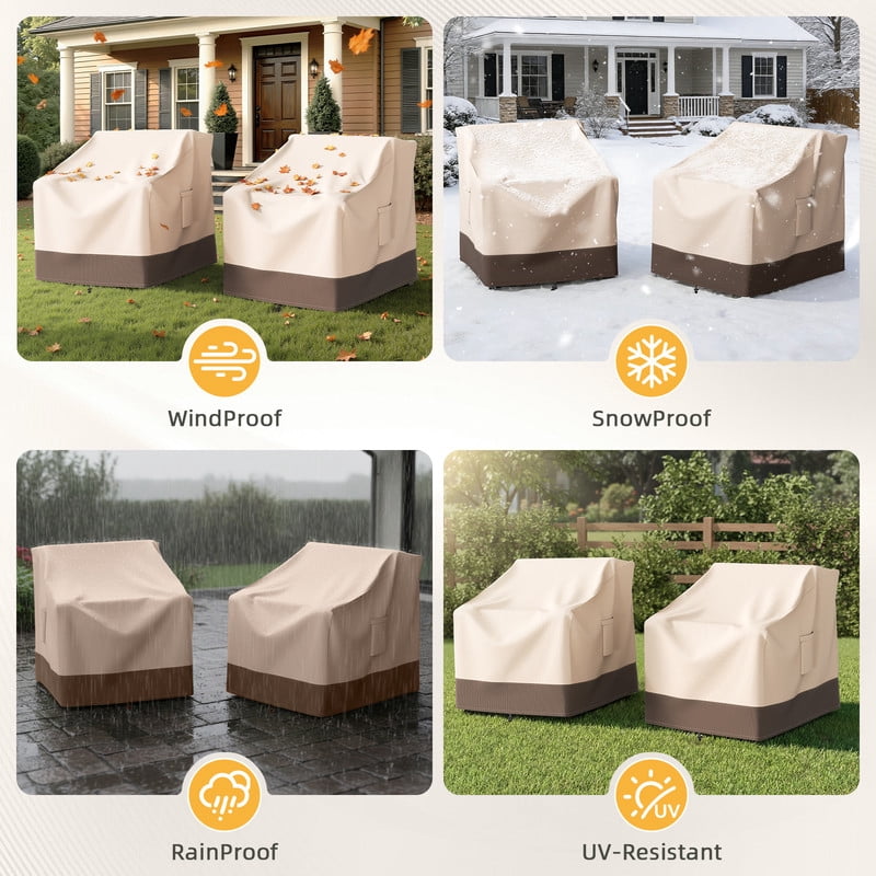 Patiobula Outdoor Chair Covers, 600D Heavy Duty Patio Furniture Covers Waterproof, Lawn Furnitures Covers Fits up to 35.5W x 35.5D x 35H Inches, Brown, 2 Pack