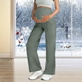 thumbnail image 2 of zaveiop Maternity Dress Yoga Pants with Pockets over The Belly Stretchy Work Slack Pregnancy Wide Leg Lounge Trousers (Light Green, L), 2 of 5