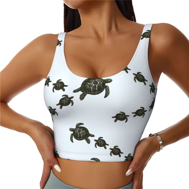 Fotbe Sea Turtle Sujetador Deportivo Largo sin Aros para Mujer con Almohadillas y Soporte Medio, Transpirable y Absorbente, Camiseta Tipo Chaleco o Tank Top-XX-Large