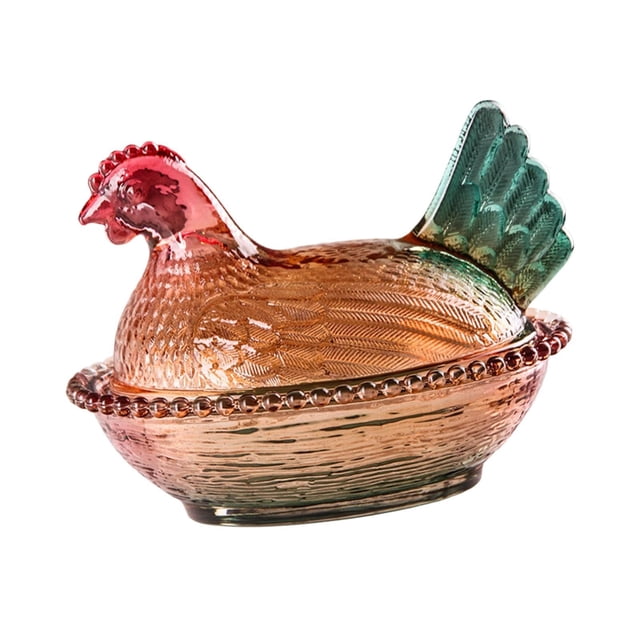 Cuenco de vidrio "Gallina en nido", plato de dulces de vidrio, ... Tarro para almacenar bocadillos con Cabeza roja