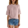 thumbnail image 4 of Baberdicy Embroidered Linen T-Shirt - Women's Round Neck Short Sleeve Top, Casual Breathable Cotton Blend Summer Tee with Floral Stitching (Pink | 3XL), 4 of 9