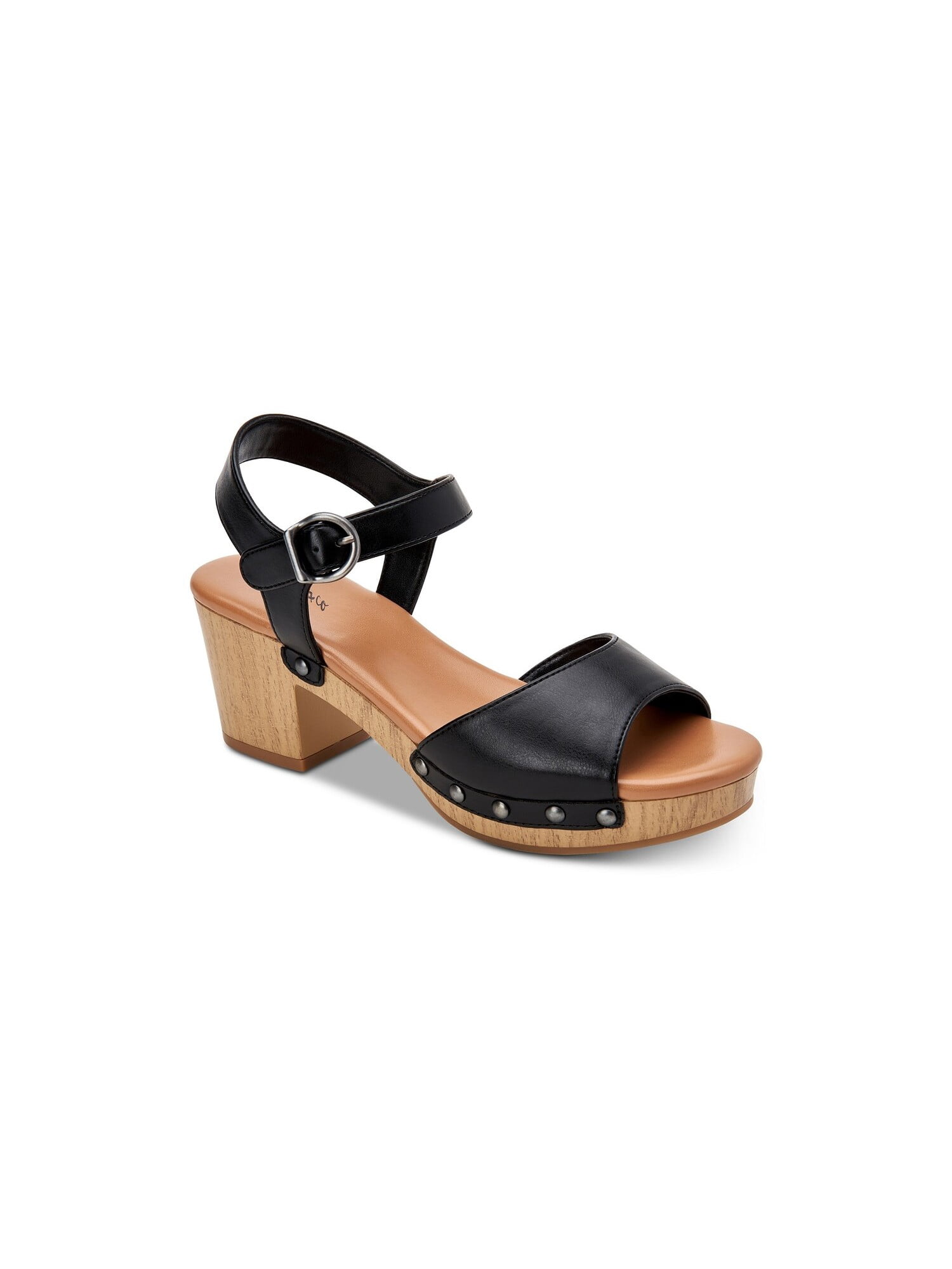 LUCKY BRAND Womens Black Padded Delmie Round Toe Stacked Heel Buckle Leather Slingback Sandal main image 1