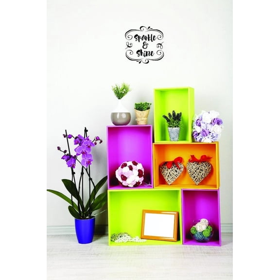 Custom Decals Sparkle And Shine Wall Art Size: 12 X 12 Inches Color: Black