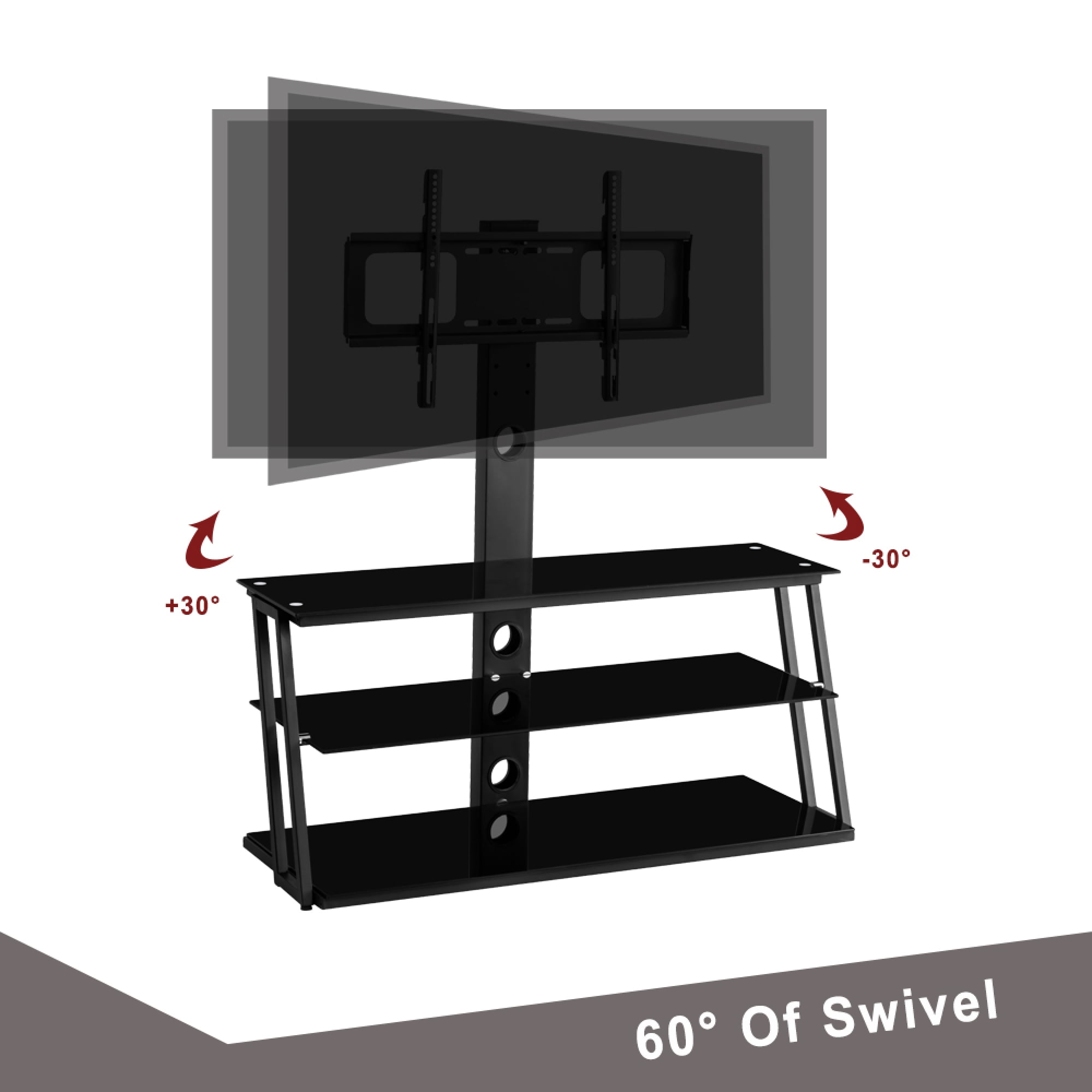 TV Stand for 32-65 Inch TVs with Cable Management,Multi-Function Height & Angle Adjustable Tempered Glass TV Floor Stand,Black