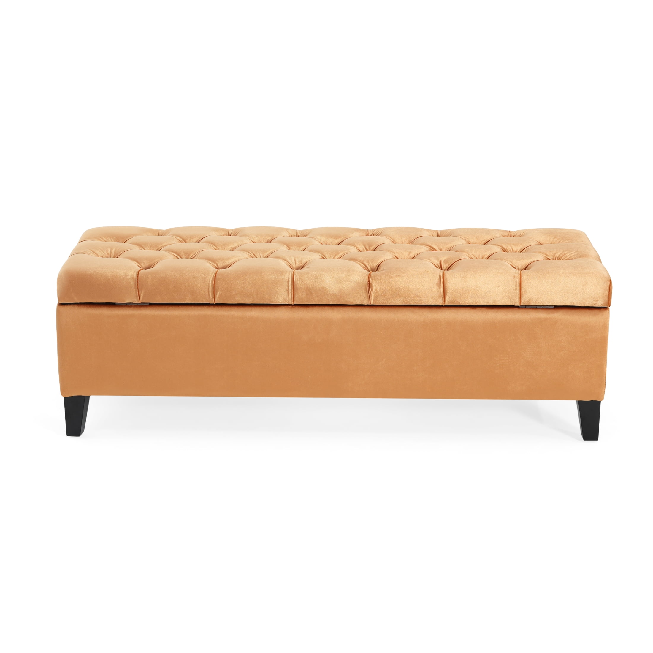 Christopher Knight Home Modern 52" Velvet Storage Ottoman Bench, Button Tufted, Orange