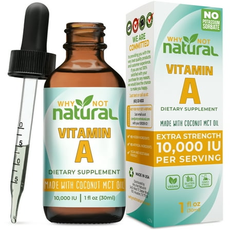 Why Not Natural Liquid Vitamin A Drops, 10,000 IU, Gluten-Free, Vegan, 1 fl oz
