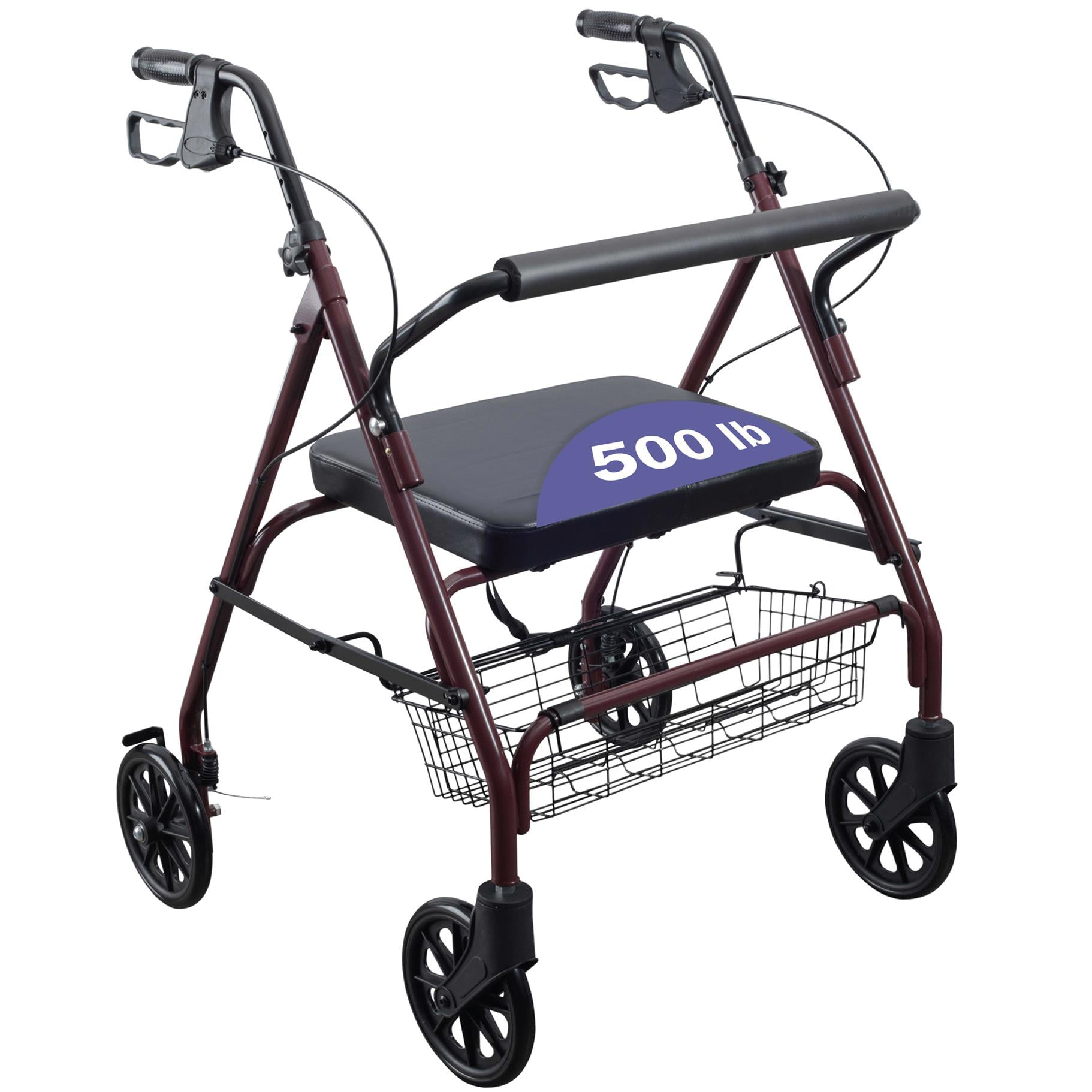 MedaCure Bariatric Steel Rollator Walker with Seat – Height Adjustable Walkers for Seniors, Hand Grips, and Padded Seat – 500 lb Weight Capacity