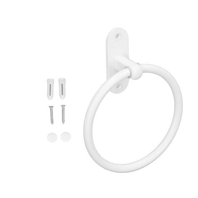 Towel Holder Rings, White Bathroom Towel Holder Elegant Style Space Saving Circle Design Simple Installation for Home for Hotel