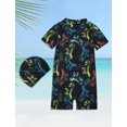 thumbnail image 2 of Emy Dola Baby Boy Swimsuit with Hat Toddler Short Sleeve One Piece Bathing Suit Kids UPF 50+ Zipper Rash Guard Swimwear 0-8T, 2 of 6